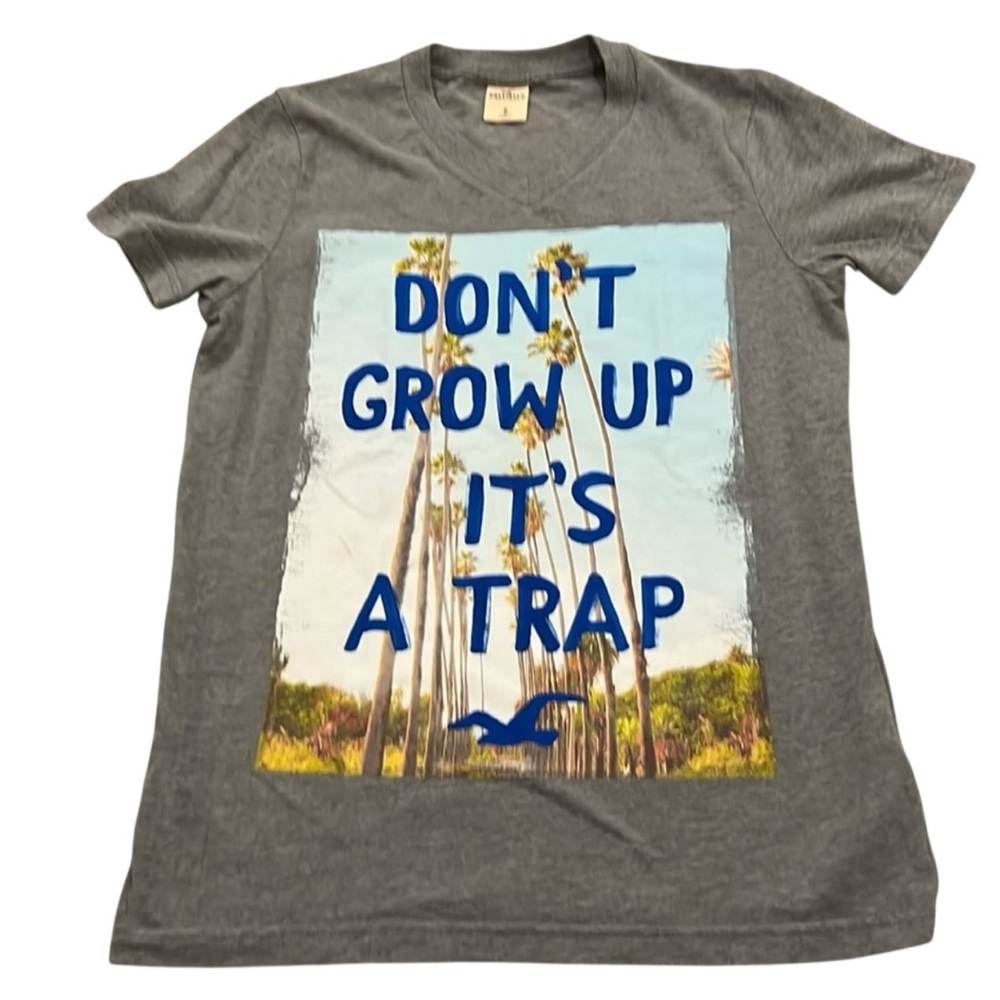 Hollister T-shirt Men’s women’s unisex Grey Don’t Grow Up S Small soft top